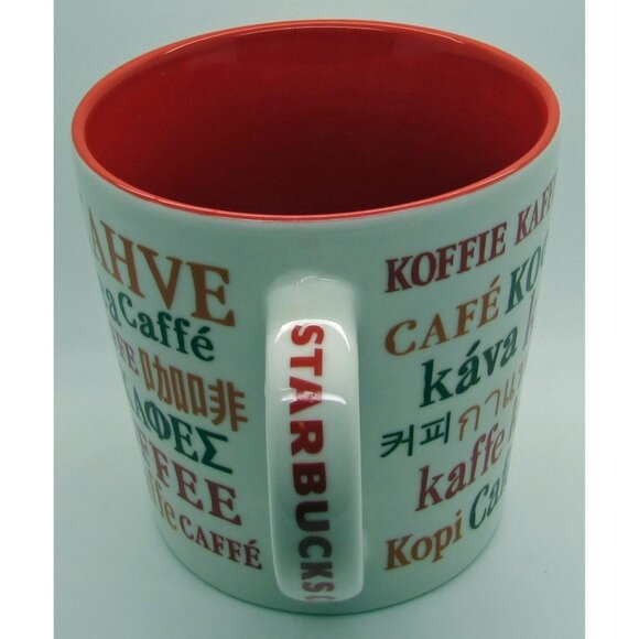 Starbucks International Languages Coffee Kaffe Koffie Mug 16oz 2008 Orange White - Picture 2 of 5